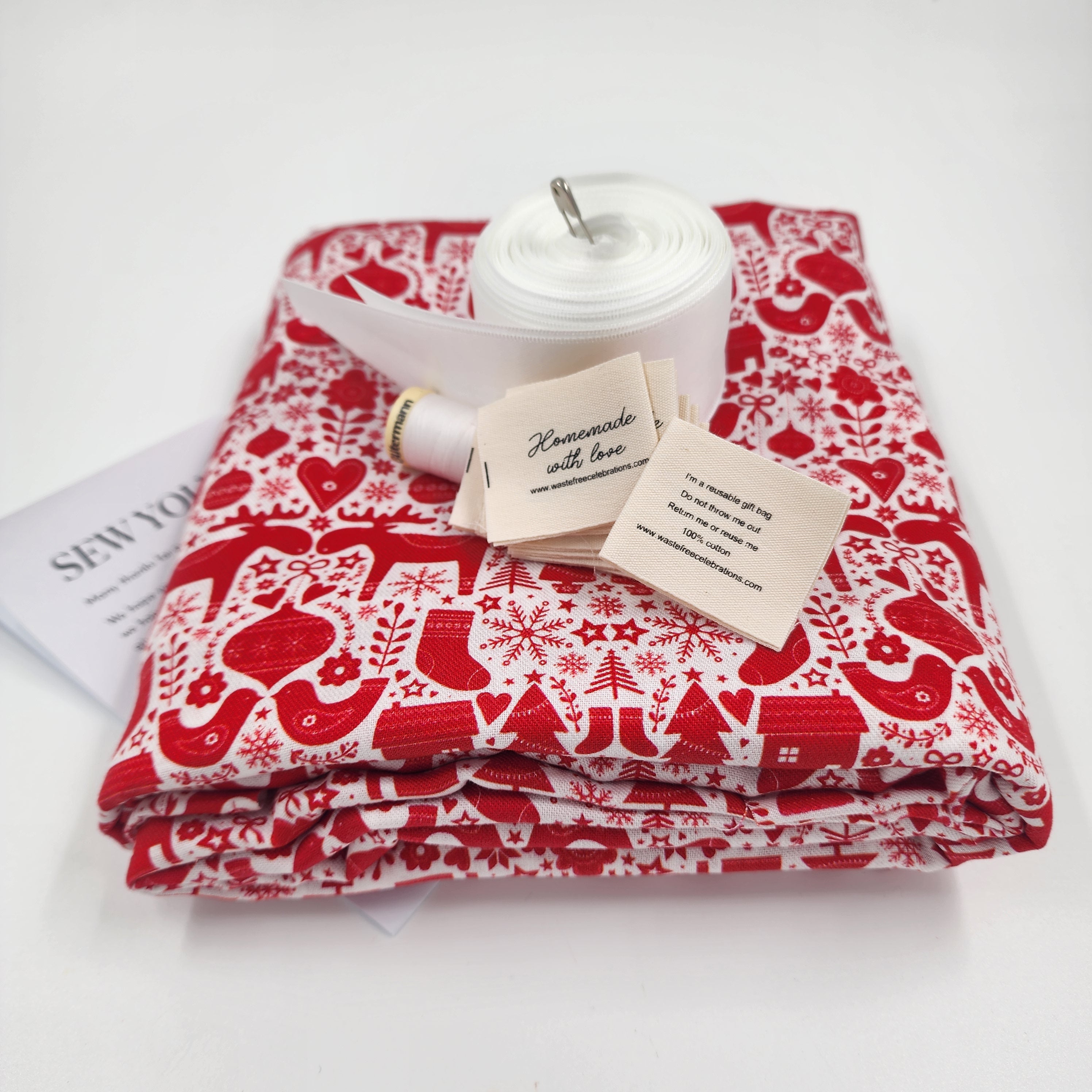 Scandi design set of reusable gift bags. Set of 10 includes large Santa sack