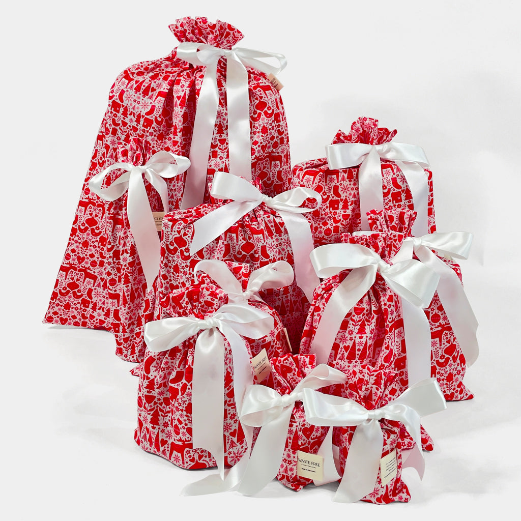 Scandi design set of reusable gift bags. Set of 10 includes large Santa sack
