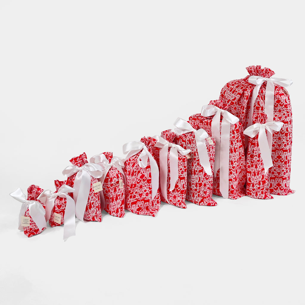 Scandi design set of reusable gift bags. Set of 10 includes large Santa sack