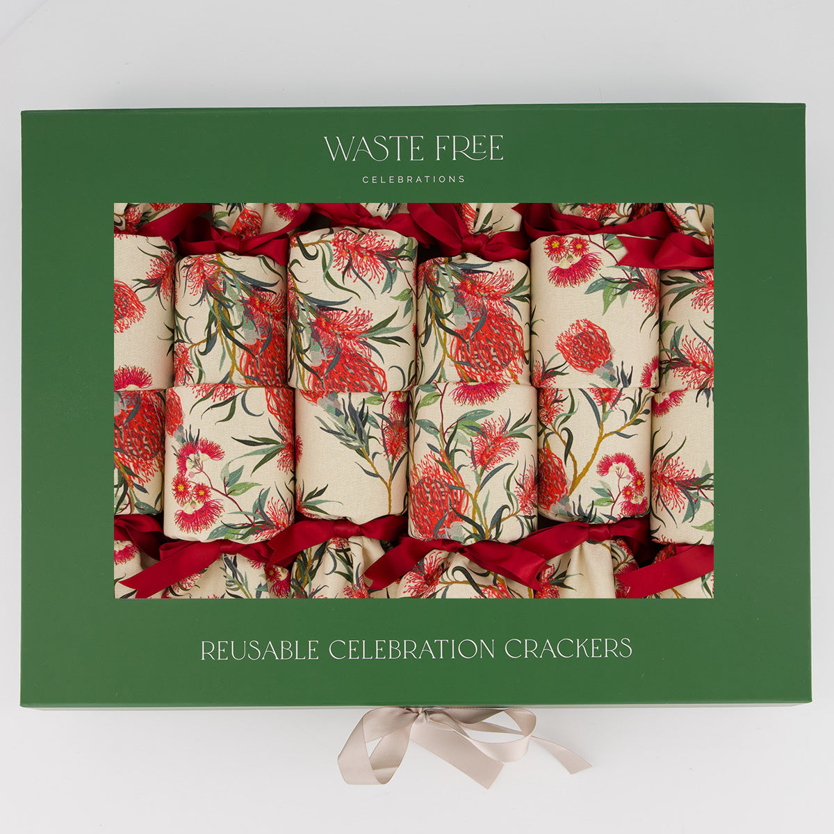 Eucalyptus reusable Christmas crackers — boxed with packaging visible — handmade in Afghanistan